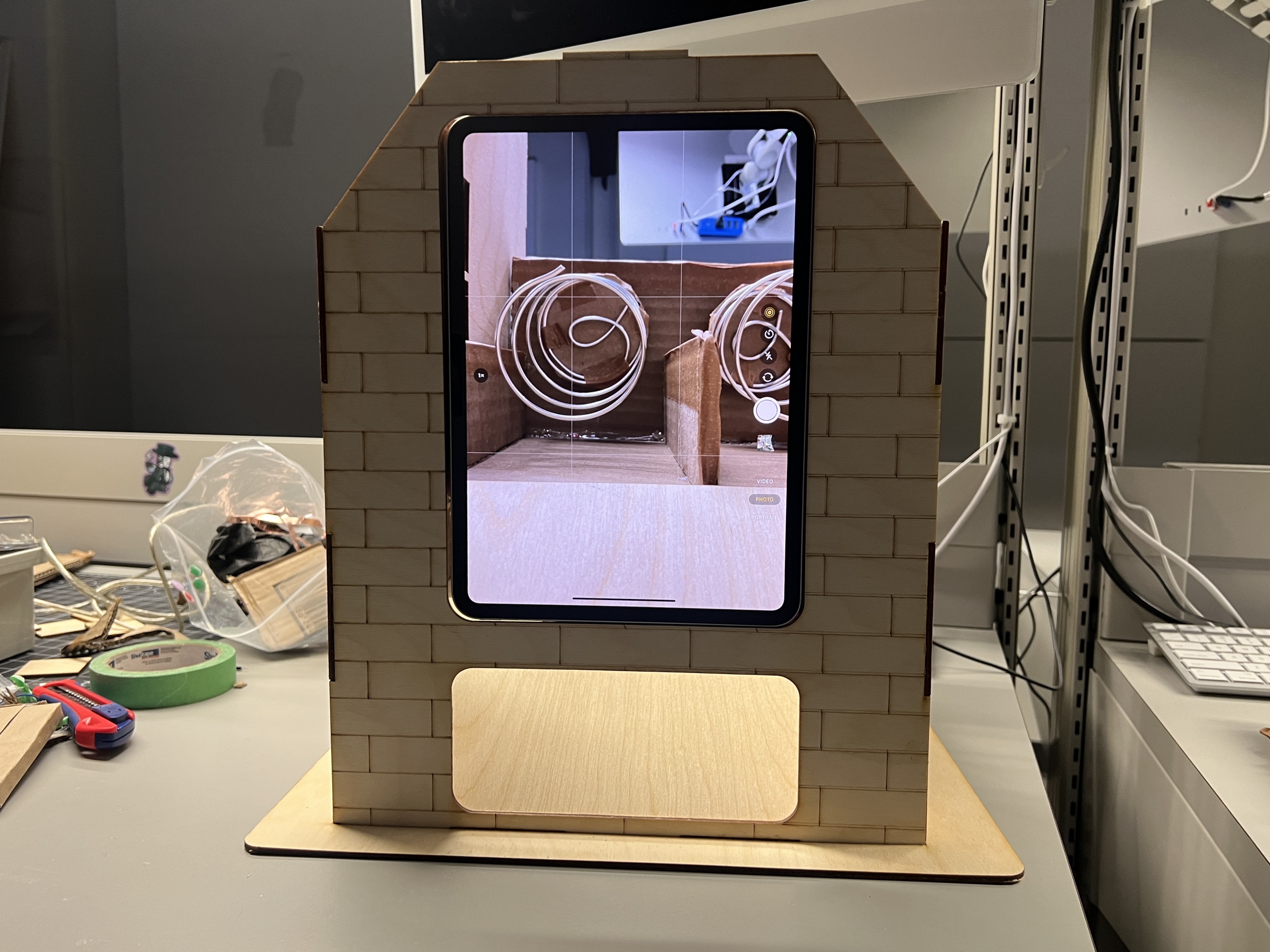 iPad integrated to test live camera feed and screen placement.